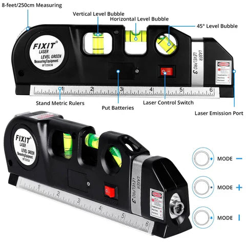 (Free Home Delivery) Professional 5-in-1 Laser Level with Ruler, Scale & Triple Spirit Level