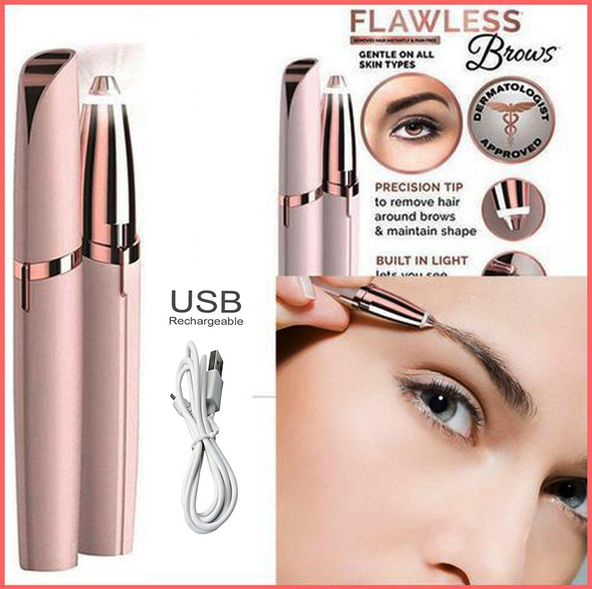 Rechargeable Flawless Eyebrow Hair Remover Eyebrow Trimmer Pen Electric Shaver For Women Face
