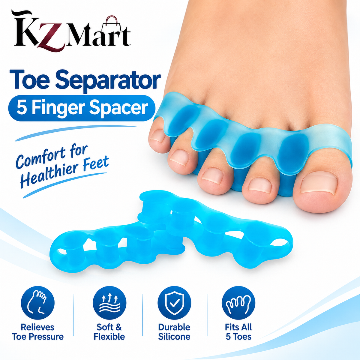 |FREE DELIVERY| Silicone Gel Toe Separator, 5-Finger Spacer – Pack of 2