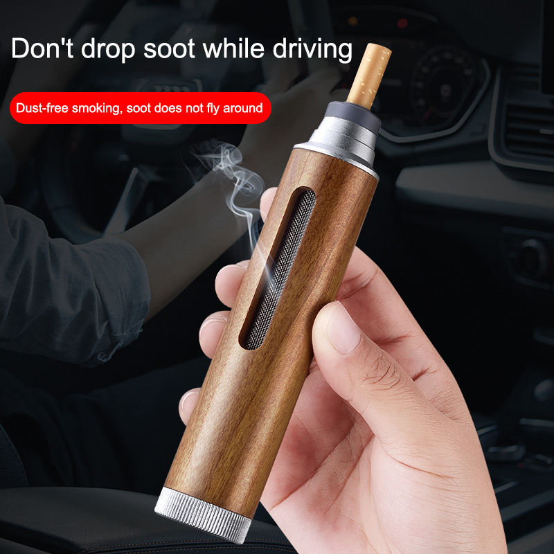 Mini Car Ashtray Anti Soot-flying Walnut Wood Cigarette Ash Holder
