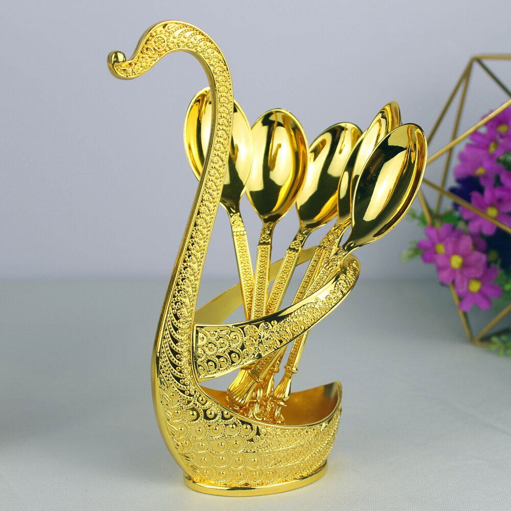Color Guaranteed Spoon Set With Swan Stand
