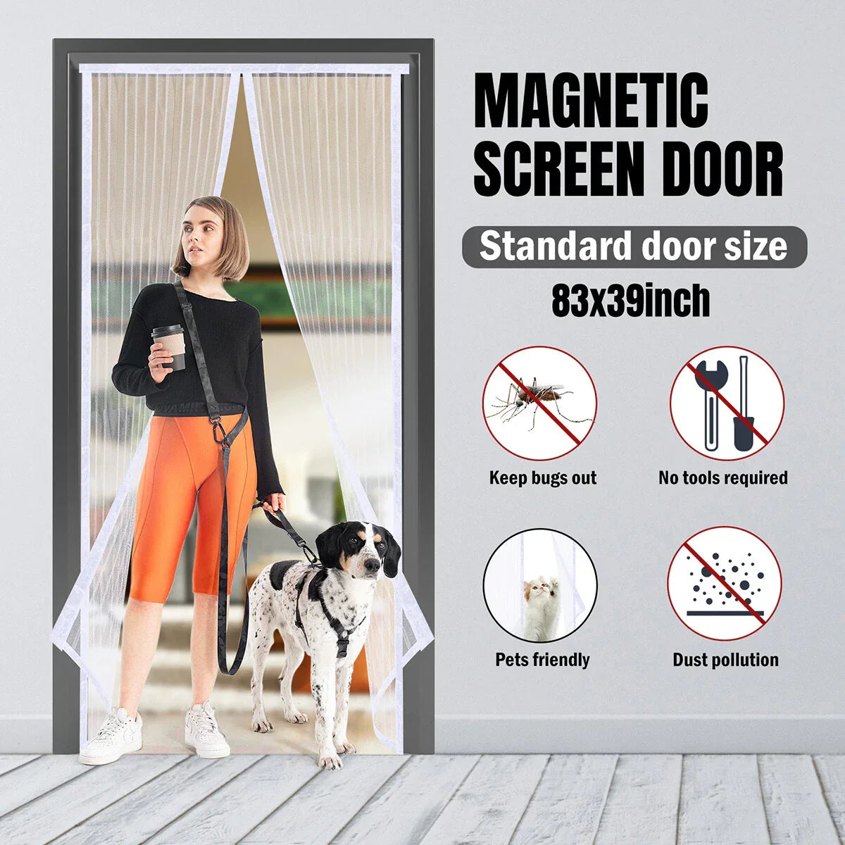 (Free Deliverey) Mosquito Door Net Mesh Screen – Magnetic Hands Free Closer