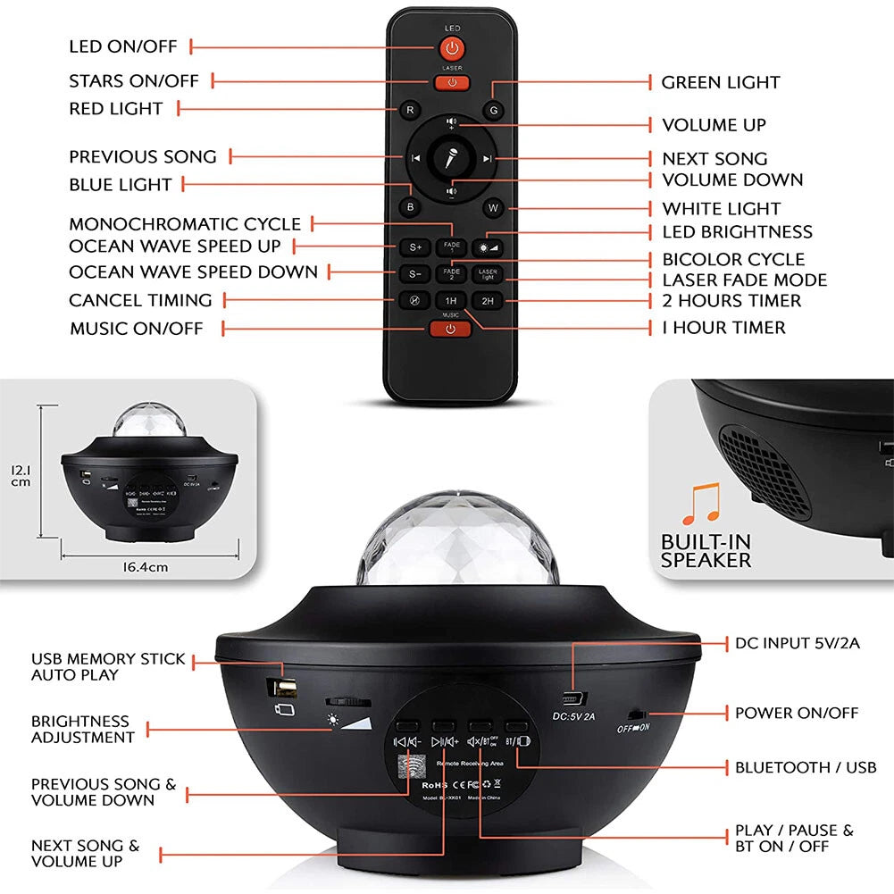 (Free Delivery) Galaxy Projector Lamp With Music Bluetooth Speaker