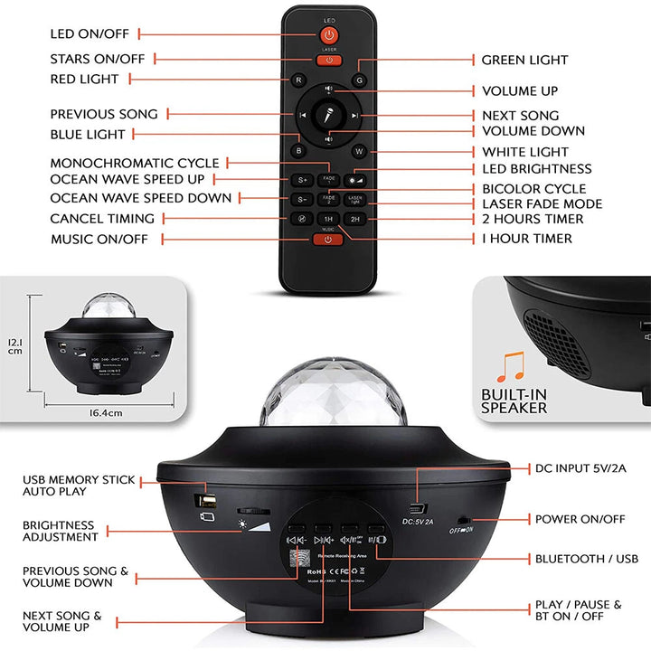 (Free Delivery) Galaxy Projector Lamp With Music Bluetooth Speaker