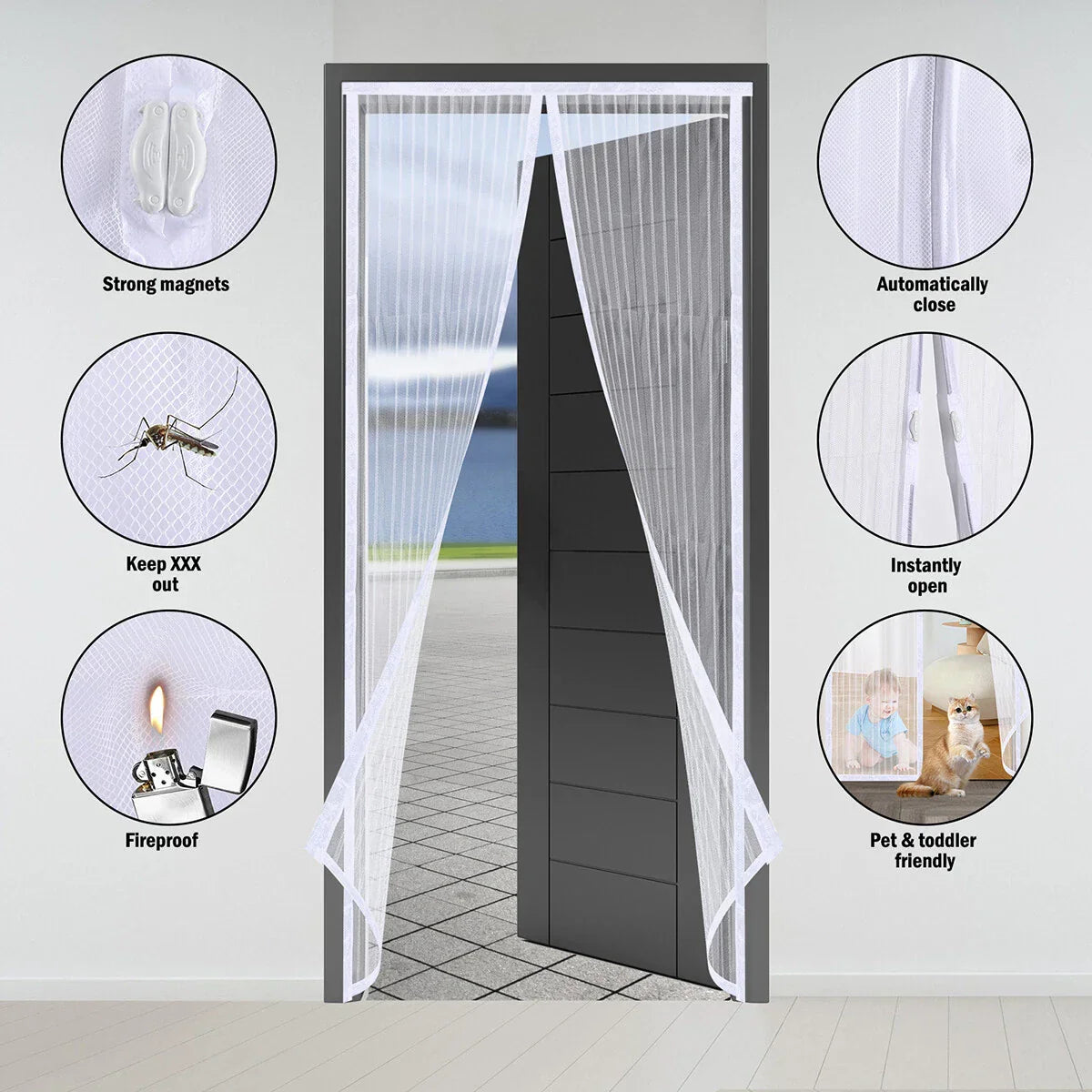 (Free Deliverey) Mosquito Door Net Mesh Screen – Magnetic Hands Free Closer